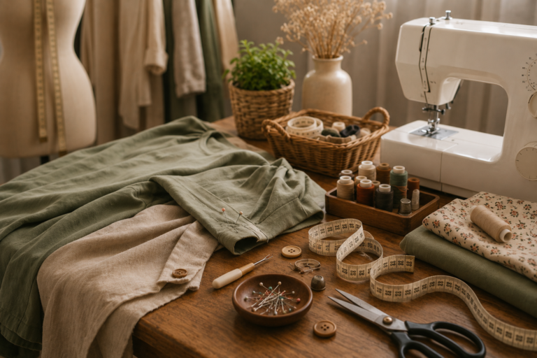Couturière à Calenzana en Balagne réalisant des retouches de vêtements sur mesure